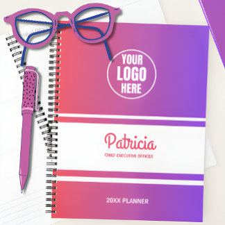 Cute Custom Girly Pink/Blue Gradient Company Logo Planner