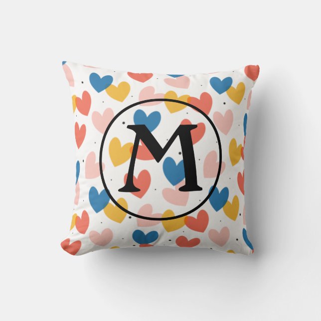 Cute Custom Initial Heart Pattern Cushion (Front)