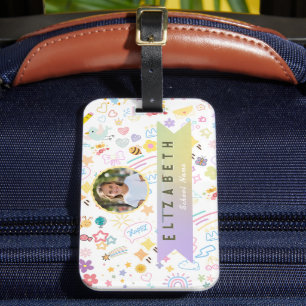 Cute Custom Kid Name & Photo Colourful Child Luggage Tag
