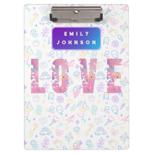 Cute Custom Kid’s Name Colourful Patterns Clipboard