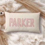 Cute Custom Kids Name with Faux Trim Pink Lumbar Cushion<br><div class="desc">Add a cosy vintage touch with this Cute Custom Kids Name Old-School Grandma Aesthetic pillow! Featuring a nostalgic design with faux trim,  it’s the perfect personalised accent for a warm,  retro-inspired space!</div>