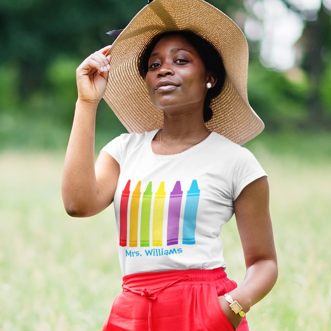 Cute Custom Kindergarten Teacher Crayon T-Shirt (Creator Uploaded)