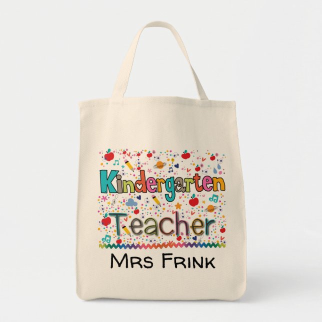 Cute Custom Kindergarten Teacher Design Tote Bag (Front)