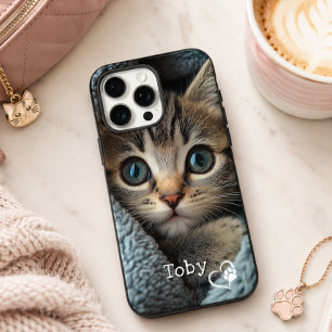 Cute Custom kitten Photo & Name with Heart Paw iPhone 16 Pro Max Case