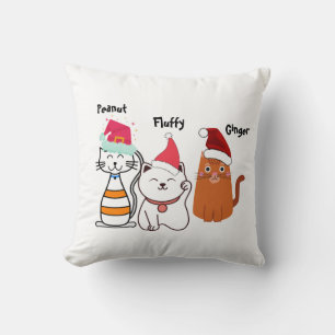Cute Custom Kitty Cat Christmas Cushion
