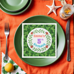 Cute Custom Ladybug & Leaf 5th Birthday Napkin