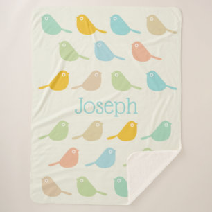 Cute Custom Little Birds Pastel Colours Boy's Sherpa Blanket
