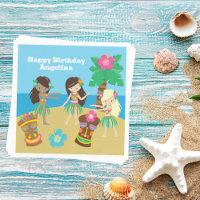 Cute Custom Luau Beach Birthday Party Hula Girls