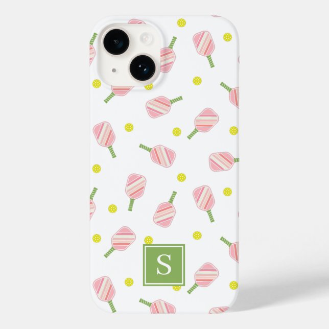 Cute Custom Monogram Pickleball Pattern Case-Mate iPhone Case (Back)