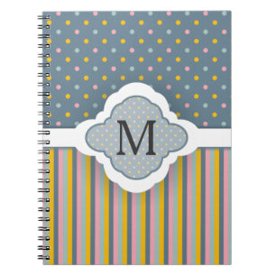Cute Custom Monogram Polka Dot Stripes Pattern Notebook