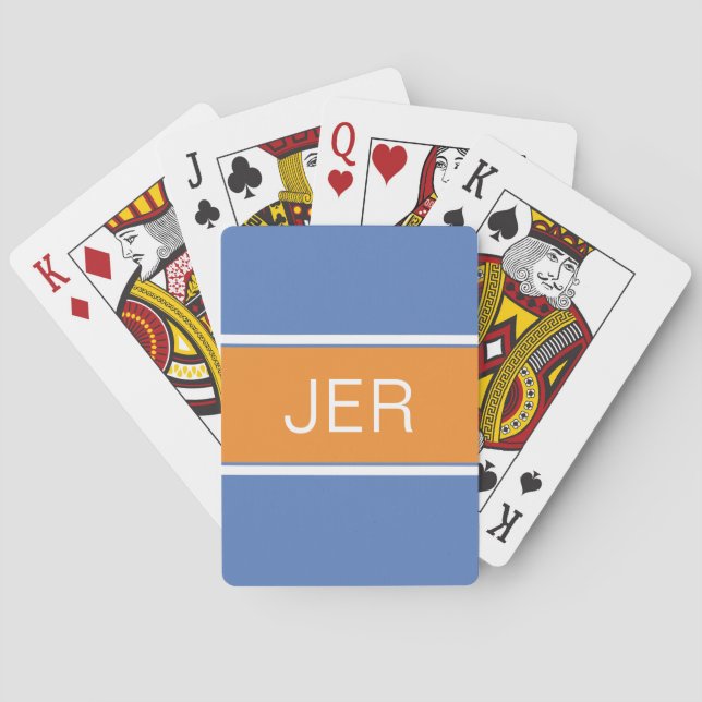 Cute Custom Monogrammed Initials Blue Orange Playing Cards (Back)