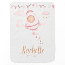Cute Custom Name Bear Baby Girl Blanket