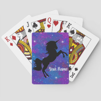 Cute Custom Name Black/Purple Unicorn Galaxy Stars Playing Cards