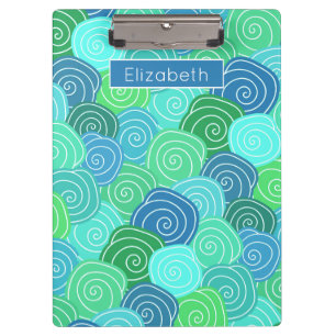 Cute Custom Name Blue Green Circles Pattern Clipboard
