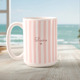 Cute Custom Name Blush Pink Stripes Girly Coffee Mug