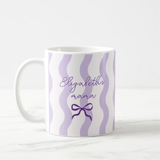 Cute Custom Name Bow Curvy Stripes Coffee Mug (Left)