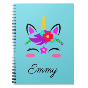 Cute Custom Name & Colour Little Blushing Unicorn Notebook