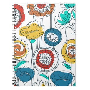 Cute Custom Name Fun Abstract Floral Colourful Art Notebook