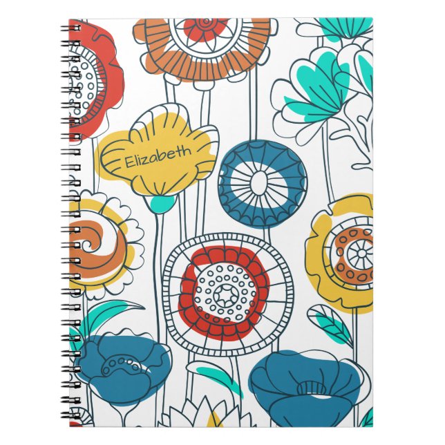 Cute Custom Name Fun Abstract Floral Colourful Art Notebook (Front)