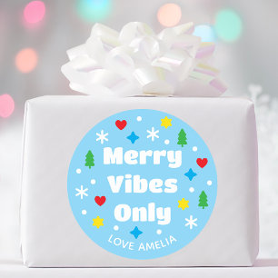 Cute Custom Name Holiday Retro Blue Christmas Classic Round Sticker