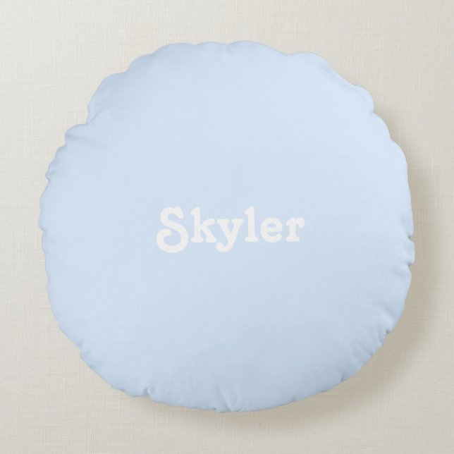 Cute custom name light blue white round cushion (Front)