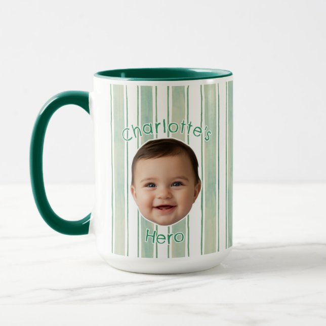 Cute Custom Name Light Green Stripes Coffee Mug (Left)