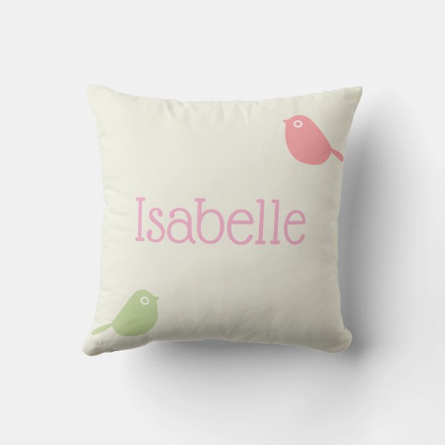 Cute Custom Name Little Birds Pastel Colors Cushion (Back)