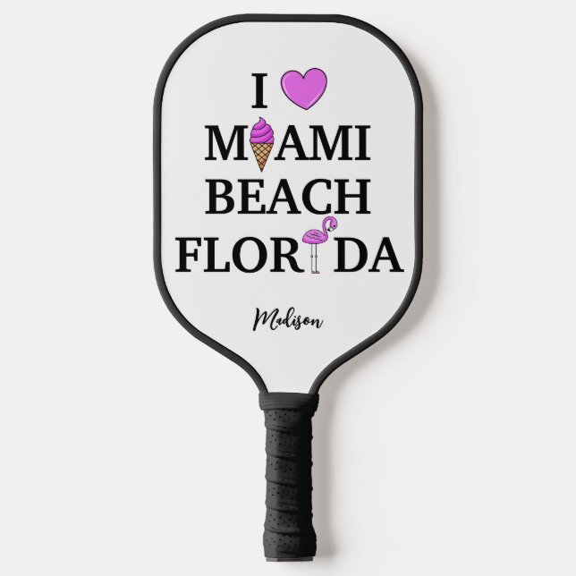 Cute custom name Miami Beach Pickleball Paddle (Front)