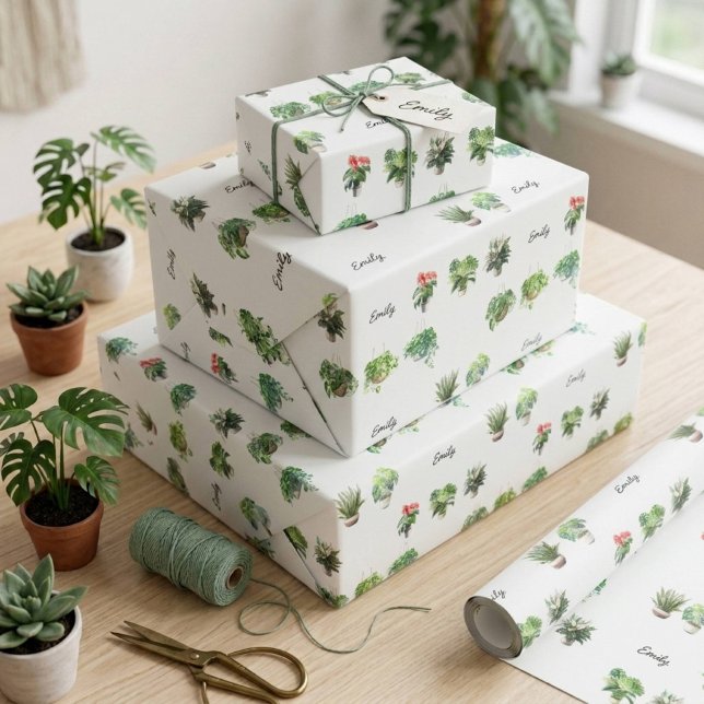 Cute Custom Name Plant Lover Wrapping Paper (Creator Uploaded)