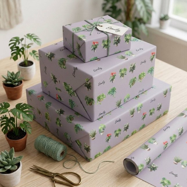 Cute Custom Name Plant Lover Wrapping Paper (Creator Uploaded)