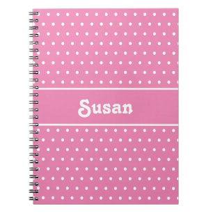 Cute Custom Name Polka Dots Pink and White Notebook