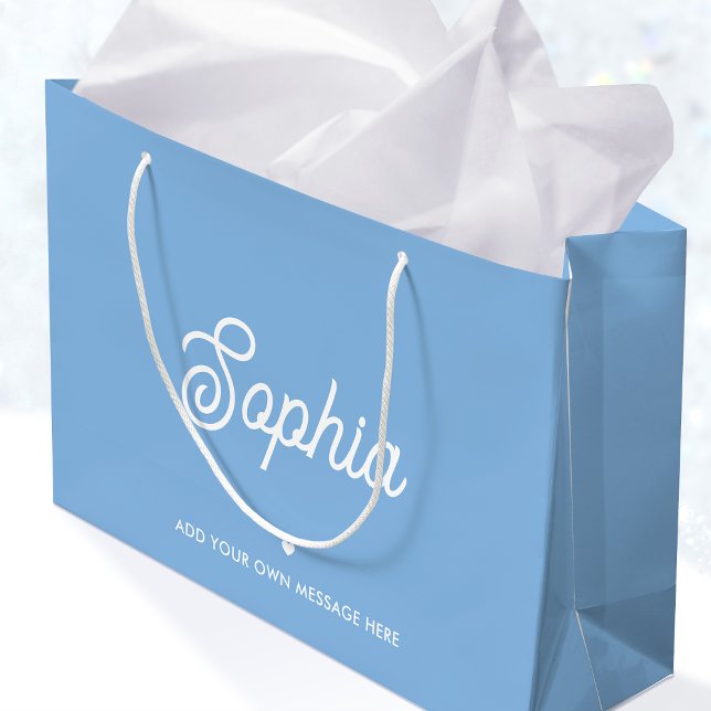 Cute Custom Name Pretty Blue Modern Birthday Large Gift Bag (Creator Uploaded)