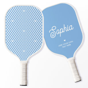 Cute Custom Name Pretty Blue Modern Mesh Net Pickleball Paddle