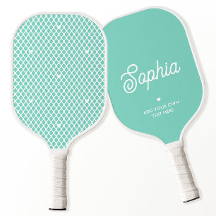 Cute Custom Name Pretty Mint Modern Mesh Net Pickleball Paddle