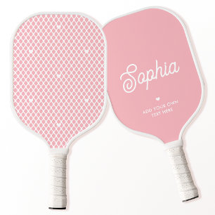 Cute Custom Name Pretty Pink Modern Mesh Net Pickleball Paddle