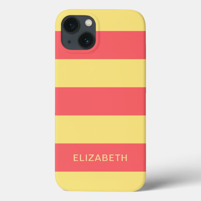 Cute Custom Name Salmon and Yellow Stripes Case-Mate iPhone Case (Back)