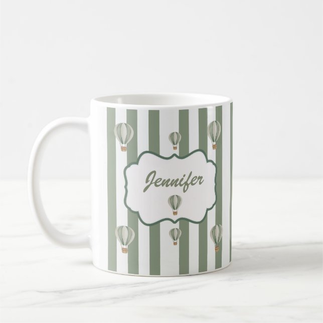 Cute Custom Name Stripes Pattern Coffee Mug (Left)