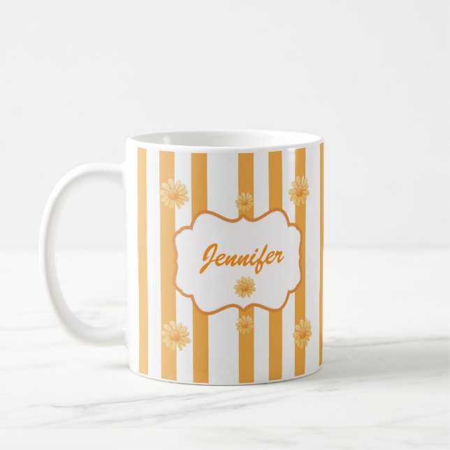 Cute Custom Name Stripes Pattern Coffee Mug (Left)