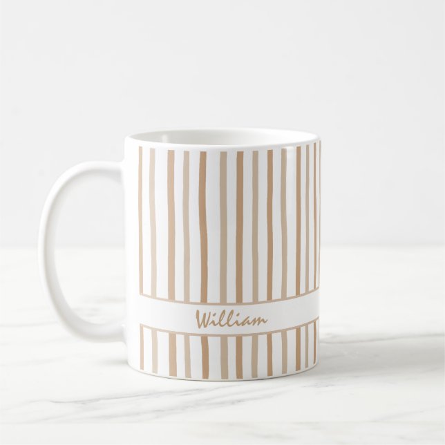 Cute Custom Name Stripes Pattern Coffee Mug (Left)