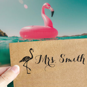 Cute Custom Name Teacher Label with Flamingo Self-inking Stamp