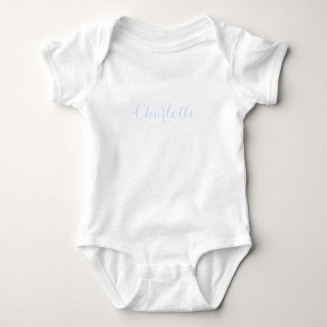 Cute Custom name text light blue white Baby Bodysuit (Front)
