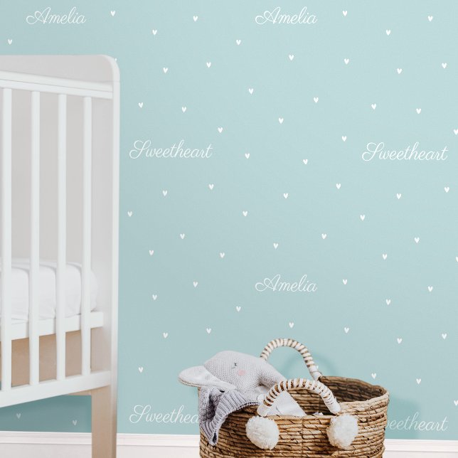 Cute Custom Name Words Heart Blue Green Nursery Wallpaper (Creator Uploaded)
