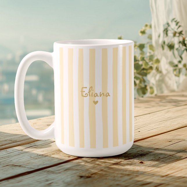 Cute Custom Name Yellow Stripes Girly Coffee Mug (Creator Uploaded)