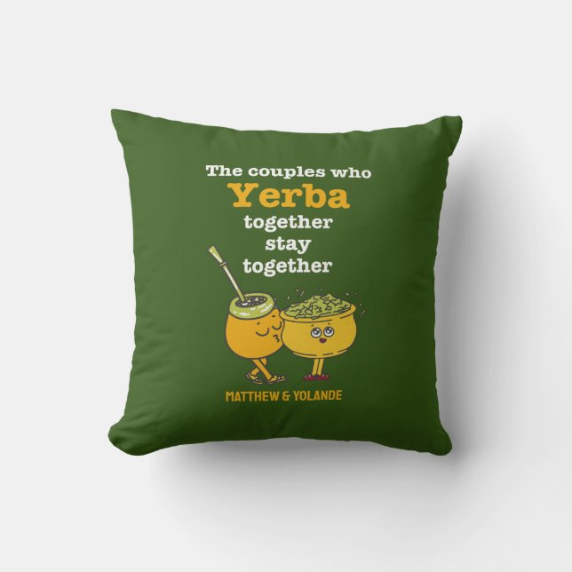 Cute Custom Name YERBA MATÉ Couples Cushion (Front)