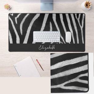 Cute Custom Name Zebra Fur Pattern Desk Mat