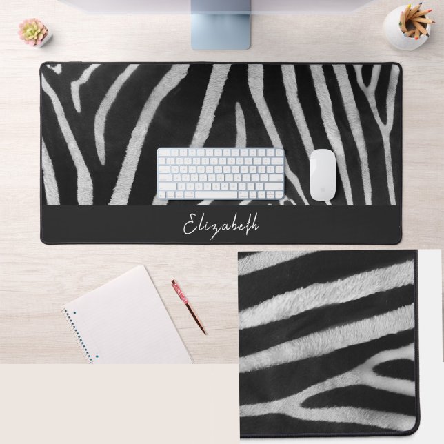 Cute Custom Name Zebra Fur Pattern Desk Mat (Creator Uploaded)