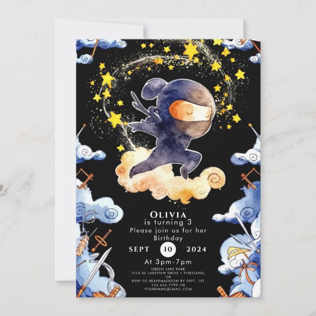 Cute Custom Ninja Birthday Invitation (Front)