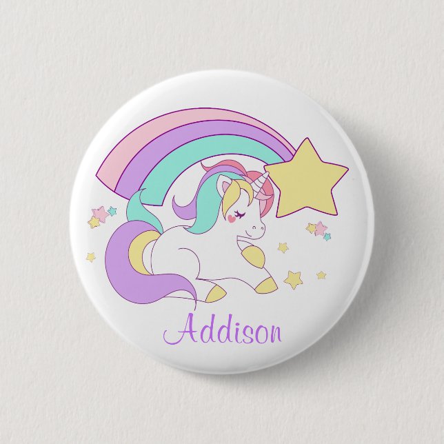Cute Custom Personalised Magical Rainbow Unicorn 6 Cm Round Badge (Front)