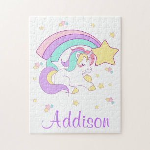Cute Custom Personalised Magical Rainbow Unicorn Jigsaw Puzzle