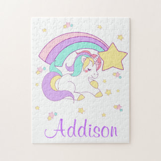 Cute Custom Personalised Magical Rainbow Unicorn Jigsaw Puzzle